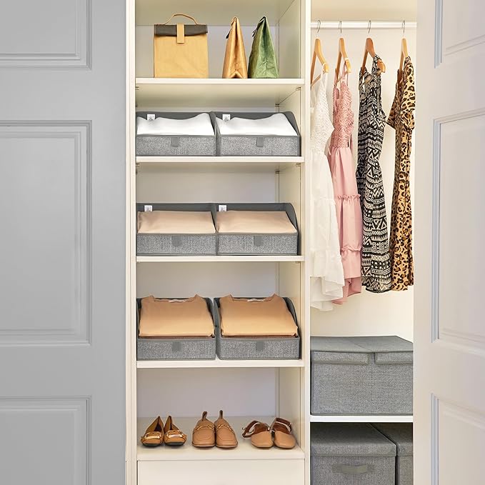 GRANNY SAYS Closet Storage Bins, Clothes Organizer and Storage Bins, Trapezoid Storage Boxes with Handles, Storage Baskets for Shelves, Dark Gray, Medium, 3-Pack