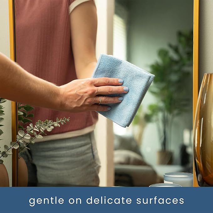 S&T INC. 50 Pack Microfiber Cleaning Cloth, Bulk Towels for Home, Reusable Microfiber Towels for Cars, Cleaning Rags, Light Blue, 11.5 Inches x 11.5 Inches, 50 Count