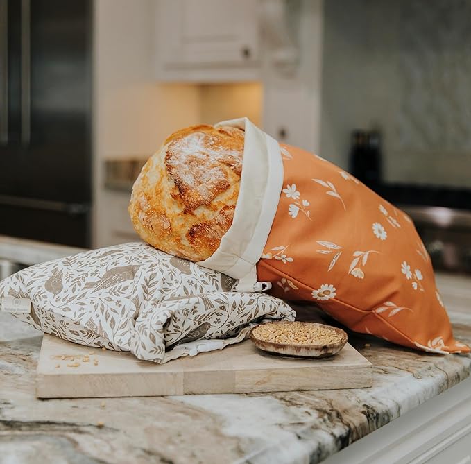 Reliable Rhodes Reusable Beeswax Bread Bag 2 Pack –12x17 Bread Bag for Homemade Sourdough, Beeswax Coated Organic Cotton Storage Bag for Loaf Baguette, Freezer Safe, Eco-Friendly Wrap Birds