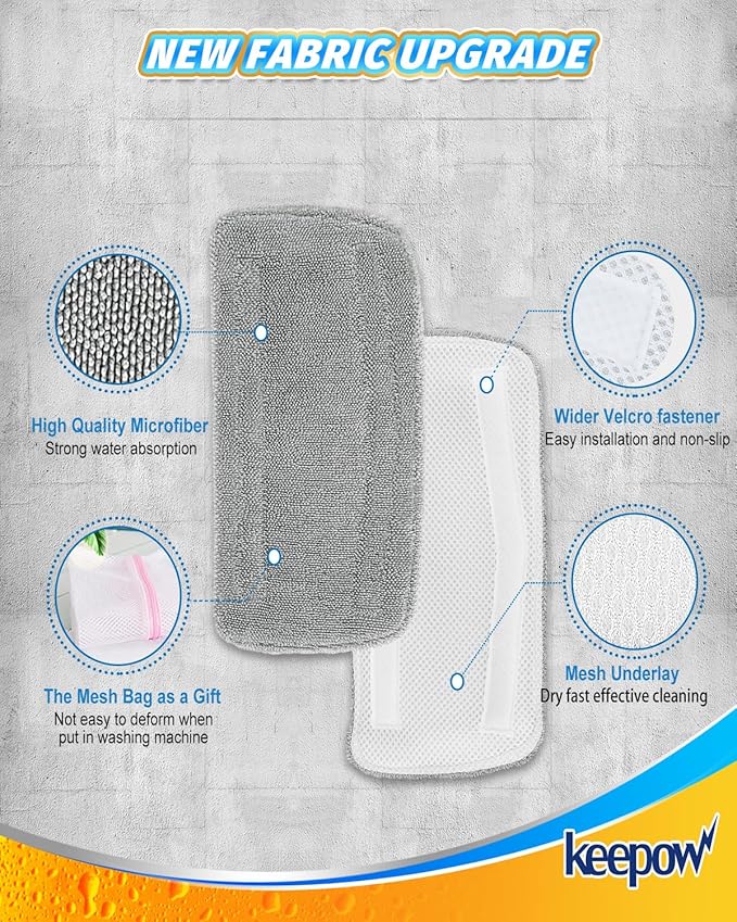 KEEPOW Steam Mop Pads Compatible with GorFanty Steam Mop Model GF-6610B/GF-6610, Steam Mop Cloth with Washable Highly Absorbent Microfiber Pad Steam Mop Replacement Pads for Floor Steamer Mop 2 Pack