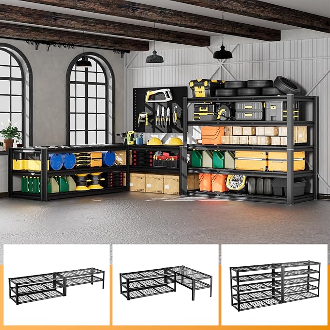cynnda 5-Tier 60”W x 24”D x 72”H Garage Shelving Storage Shelves 3000LBS Heavy Duty Metal Shelf Adjustable Rack Units Suitable for Garage Basement Warehouse Utility Shelves (Black)