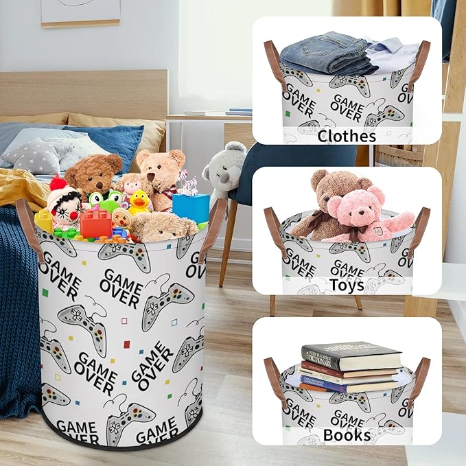 Play Game 62L Laundry Basket for Clothes Books Toys Adult Kids Rotundity Laundry Hampers Bin for Bathroom Kitchen Hotel