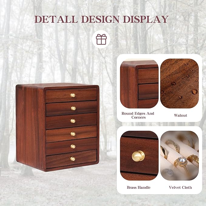 Jewelry Box for Women Girls, Wooden Jewelry Box Organizer Functional With Drawers, 6 Layers Jewelry Storage Organizer for Earring, Ring, Necklace, Bracelets