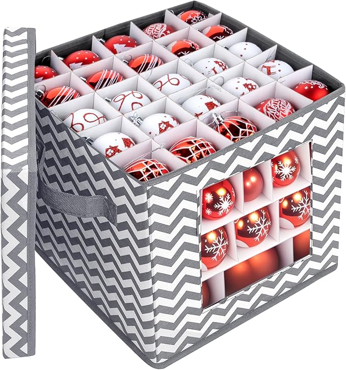 Christmas Ornament Storage Box, Christmas Storage Containers with Lid for 83pcs 3cm-10cm Ornaments Decoration Balls, 30x30x30 cm Non-woven Fabric Holiday Box for Ornament Organizer Xmas Decor