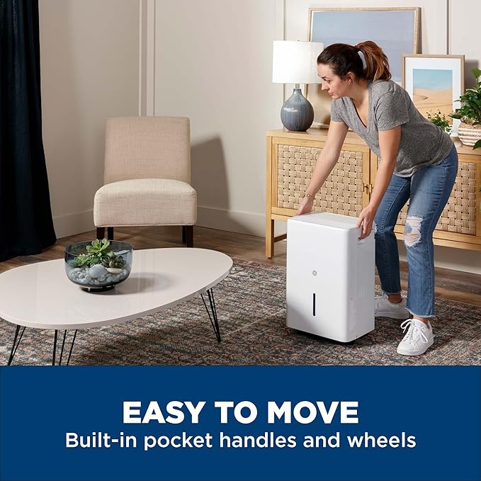 GE Portable Dehumidifier, 50 Pint Daily Output with Built-in Pump and Smart Dry for Wet Spaces Auto or Manual Drainage, Ultra Quiet, Perfect for Basement, Bedroom, Bathrooms, White