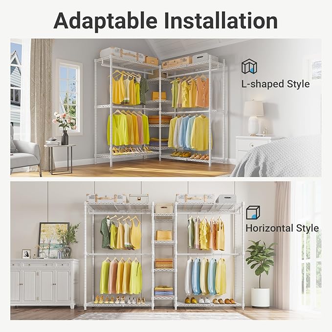 VIPEK X3 Expandable Heavy Duty Clothes Rack Adjustable from 5'2" to 8' with Flexible Shelves and Hanger Rods, Large Freestanding Clothing Racks for Hanging Clothes, Max Load 1210LBS, White