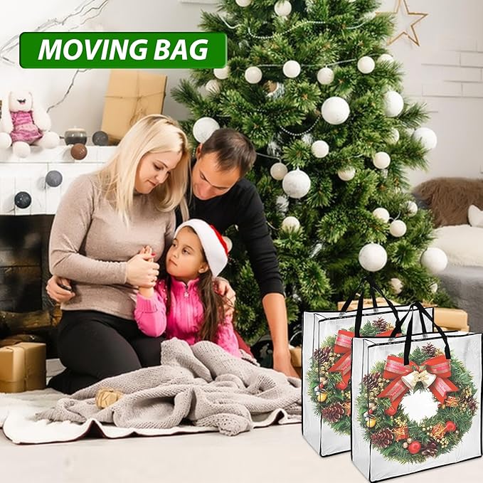 8 Pack Wreath Storage Container 24 Inch, Wreath Storage Bag, Clear Plastic Wreath Storage Container with Sturdy Handles for Xmas Holiday Wreaths, Pillow & Blanket