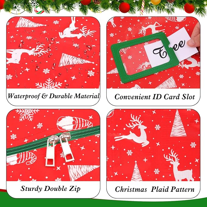Christmas Tree Storage Bag,Plastic Waterproof Elk Christmas Tree Bag Large Storage Box Decoration Container Reinforced Handles Dual Zippers for 7.5ft Artificial Holiday Xmas Disassembled Trees