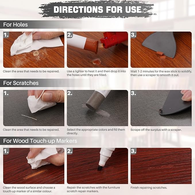 Xmnamc Wood Filler Sticks, Set of 21 Wood Floor Scratch Repair Kit, Wax Sticks for Furniture Markers Repair Any Scratches, Scuffs, Cracks and Nail Holes on Furniture, Floors, Doors, Cabinets, Tables