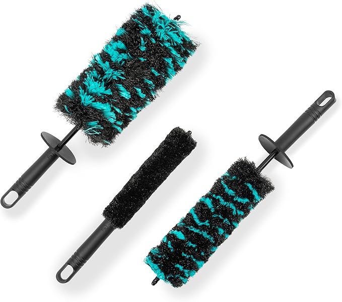Rocktex Wheel Brush Set – 3 Sizes Multi-Fiber Blend, Non-Scratch Design for Car & Motorcycle Rims, Spokes, Barrels, Brake Dust, Tight Gaps, Eco-Friendly Clean
