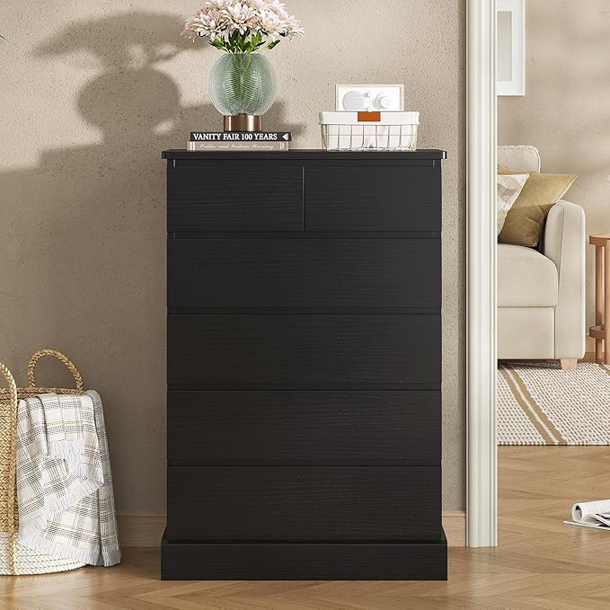 Hasuit 6 Drawer Dresser for Bedroom, Tall Chest of Drawers Storage Organizer for Closet, Modern Clothes Storage Tower with Ample Storage Space, Black