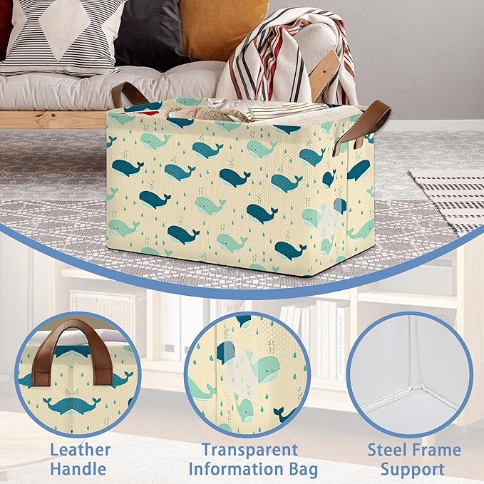 Cute Whale Storage Basket,Collapsible Storage Bin Cubes for Living Room Bedroom Blankets Home Storage 17x11.5x10Inch