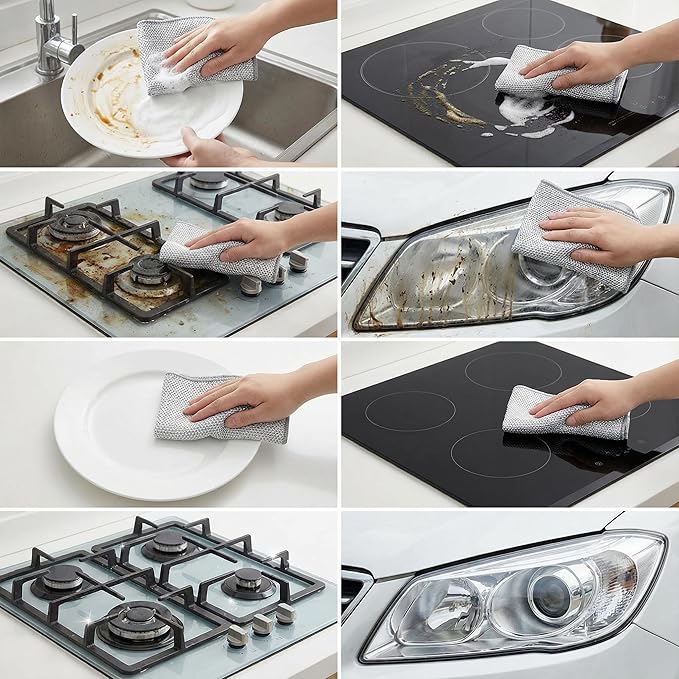 Non Scratch Wire Dishcloth, 12 Pack 7.8x7.8 Inch Wire Dishwashing Rag - Washable & Quick-Drying Cleaning Pads Steel Scrubber for Cookware, Sinks, Dishes, Stove Tops, Multi-Surface Safe