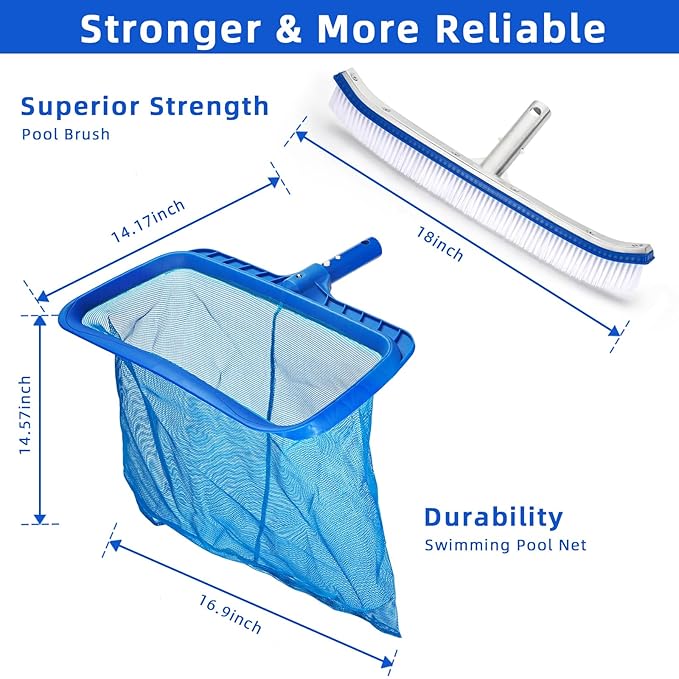 TOPDING & HZ Swimming Pool Cleaner, Pool Skimmer Leaf Net with 18" Pool Skimmer Net Dark Blue