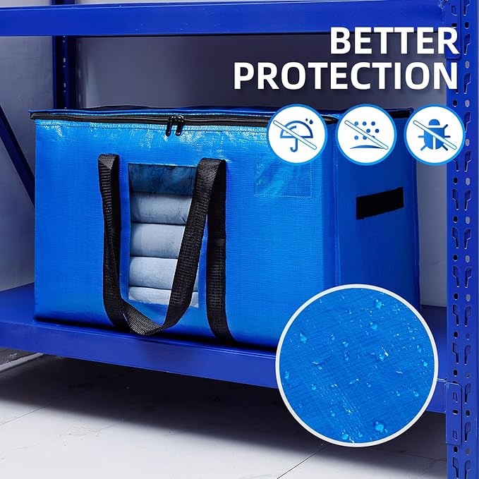 TAILI Extra Large Moving Bags, 2 Pack Blue Heavy Duty Totes for Storage with Visible Window, Wrap Around Handles, Storage Bags for Space Saving, Alternative to Moving Boxes