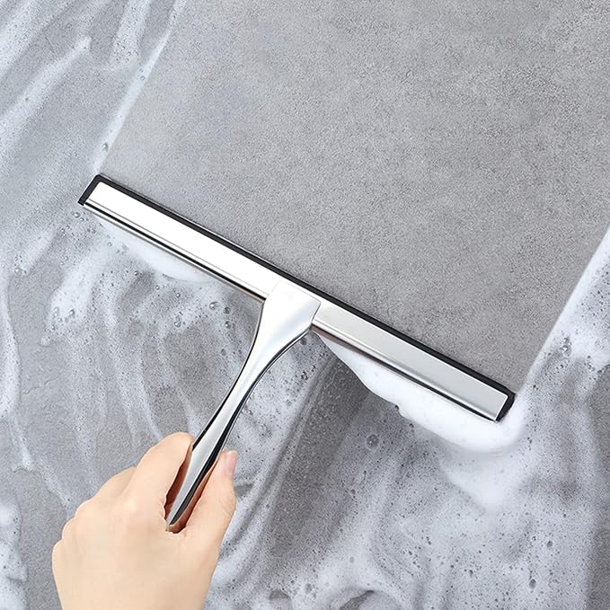 steauty Shower Squeegee for Glass Doors,14-Inch Shower Glass Squeegee, Sliver Shower Squeegee for Shower Doors,Mirror,Windows, with Shower Door Hook and Adhesive Hook