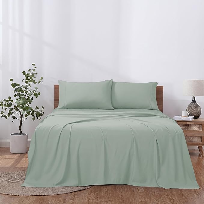 Modern Threads Soft Microfiber Solid Sheets - Luxurious Microfiber Bed Sheets - Includes Flat Sheet, Fitted Sheet with Deep Pockets, & Pillowcases Seafoam Queen