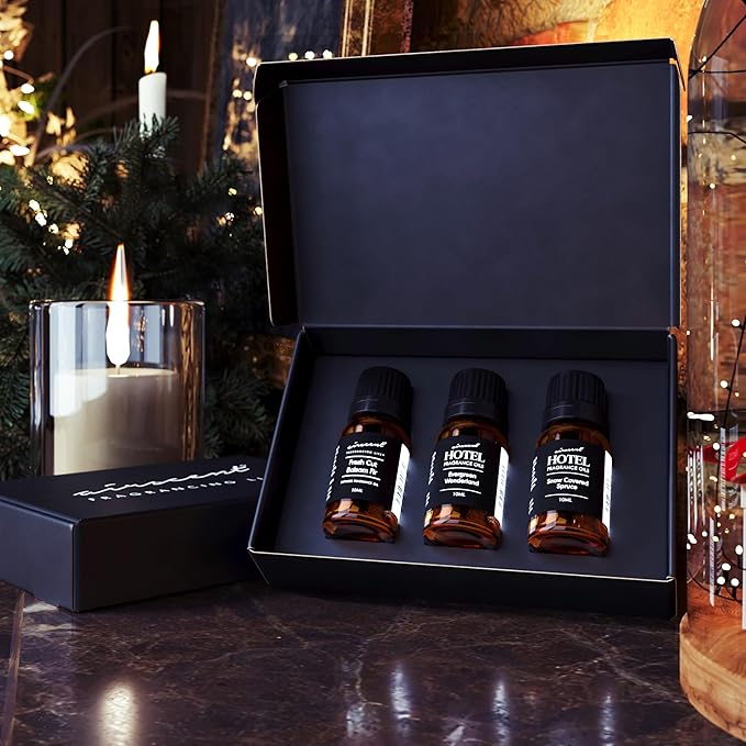 AirScent Christmas Tree Diffuser Oil 3 Pack Gift Set - 10 mL, 0.34 fl oz Fragrance Oil Set - Evergreen Wonderland, Fresh Cut Balsam Fir and Snow Covered Spruce Holiday Pine Scents