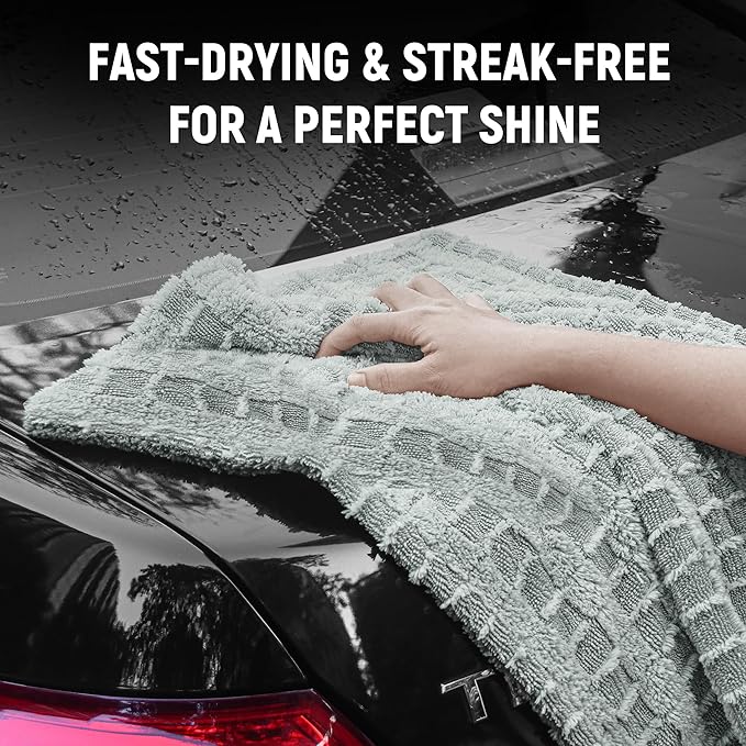 LIVOS Car Drying Towel, Premium Microfiber Towels for Cars, 1000GSM, Edgeless Twisted Loop Design, No Streaks, Scratches, or Water Spot, Absorbent Wash Towel, 18" x 24" (Check Silver&Grey)