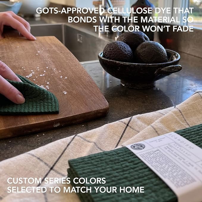 SCANDISH Forest Green Swedish Dishcloths for Kitchen - Set of 3 Reusable, Compostable Dishcloths