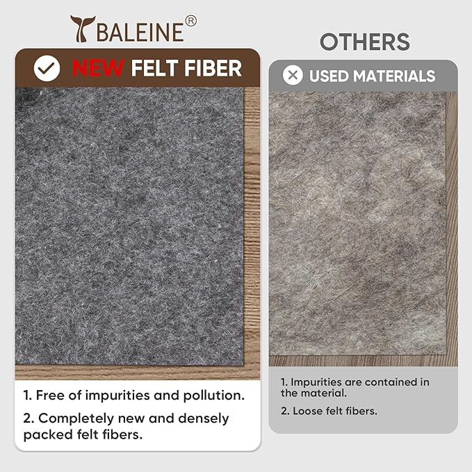 BALEINE Felt Non Slip Rug Pads, Extra Large 1/8" Thick Felt and Rubber Backing, Shock Absorbing Carpet Pad for All Carpets and Hardwood Floors (8x10 Ft)