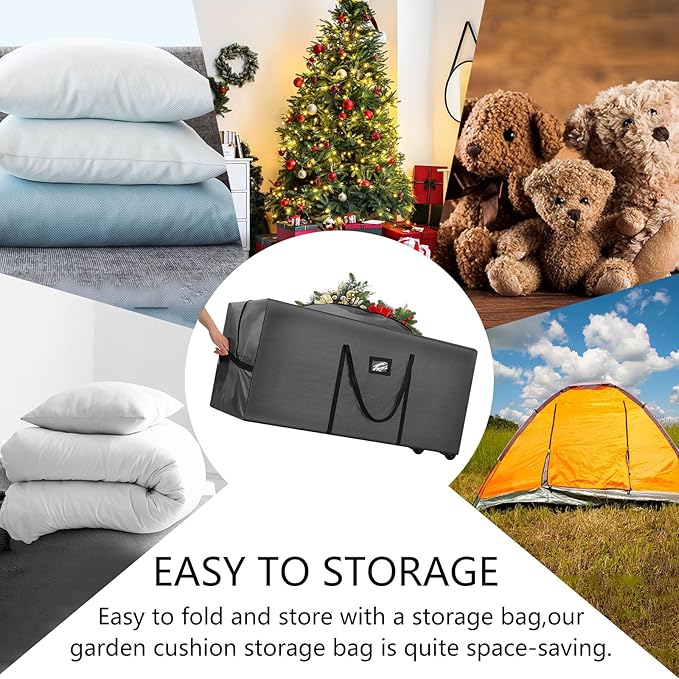 7.5 Ft Heavy Duty Christmas Tree Storage Bag 900d Oxford Fabric with Wheels and Reinforced Handles, Durable Xmas Storage Box for Disassembled Holiday Tree (7.5 ft,Grey)