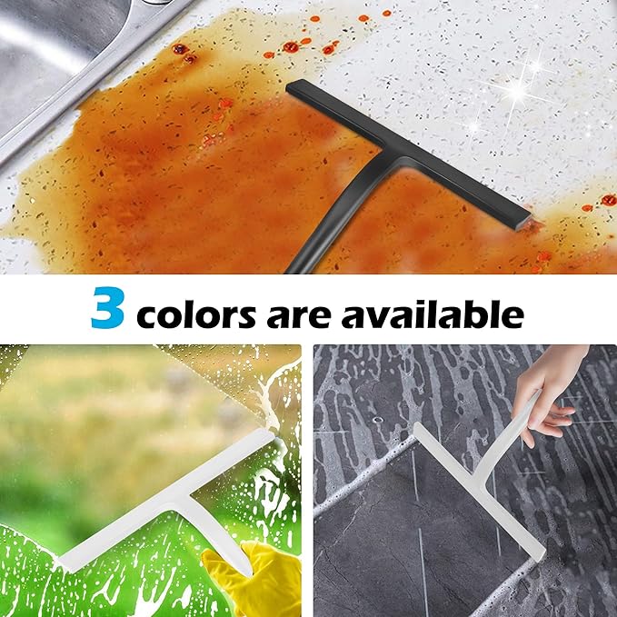 DNZPFU Shower Squeegee for Glass Doors, Mirror Window Tile Scrubber Cleaner with Hook Silicone (Gray)