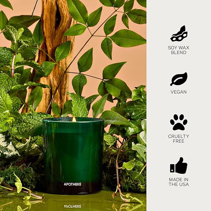 Apotheke Luxury Scented Candles for Home, Wild Mint & Ivy - Petite Aromatherapy Jar Candle with Soy Wax Blend