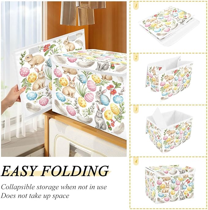 senya Easter Baskets Collapsible Storage Bins with Lids, Rabbit Bunny Eggs Storage Boxes Clothes Baskets for Organizing