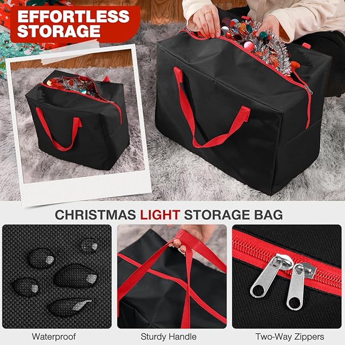 3 Pack Christmas Tree Storage Bag, for Artificial Trees up, Sturdy Waterproof With Reinforced Carrying Handles, Xmas Holiday Garland Bag Storage Case (Black, 9 Ft)