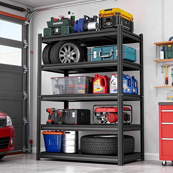 Notmise Metal Garage Shelving Unit, Heavy Duty 5-Tier Adjustable Storage Rack, Steel Shelving,3000 lbs Capacity, Industrial Shelves for Heavy Tools and Equipment (5-Tier 77.4" H × 39.4" W × 17.7" D)