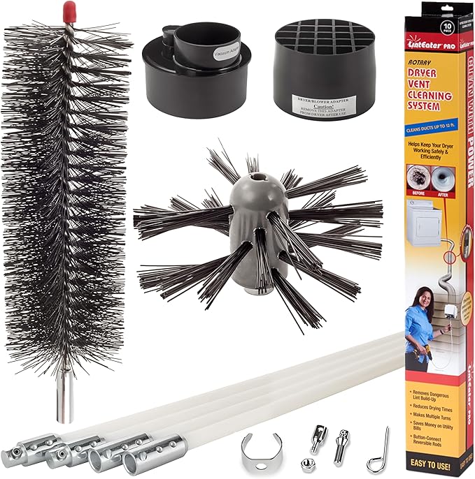 Dryer Vent Duct Cleaning Kit - Gardus RLE208 LintEater Pro Rotary Dryer Vent Cleaner Kit, Removes Lint, Extends Up to 12’, Dryer Duct Cleaning Kit, Forward & Reverse Cleaning, Air Duct Cleaning Tools