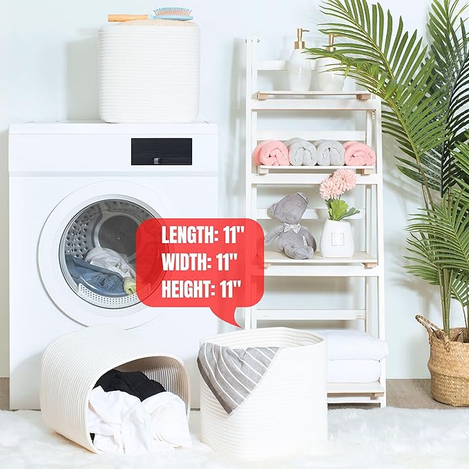 MINTWOOD Design 3-Pack 11x11in Woven Cube Storage Bin and Shelf Baskets, Cute Decorative Square Organizer for Closet, Classroom, Bathroom, Dog and Cat Toys, and Books, Creamy White