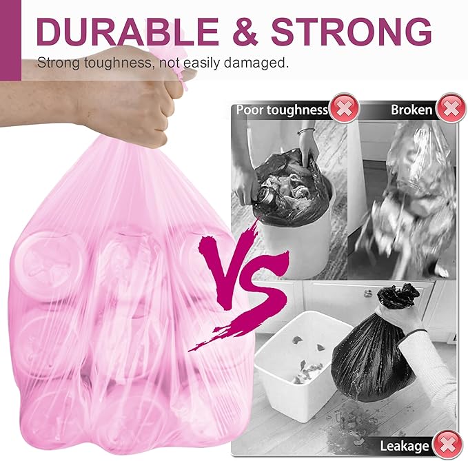 Charmount Small Trash Bags Bathroom, 4 Gallon Garbage Bags for Kitchen Bedroom, Unscented, 80 Count, Hot Pink