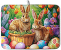 Easter Bunny Eggs Dish Drying Mat for Kitchen Counter, Tulip Floral Flower Drying Mat Spring Summer Holiday Dish Mat Drying Kitchen Mat Absorbent Kitchen Drying Mat for Sink 18x24Inch