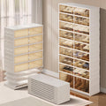 9-Tier Foldable Shoe Rack Organizer for Closet, 27 Pairs Collapsible Plastic Shoe Shelf, Large Shoes Cabinet with Door, Clear Stackable Storage Box Easy Assembly White