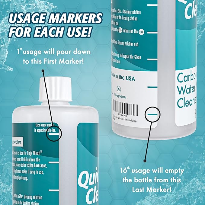 Quick & Clean 32oz. Carbonated Water Machine Cleaner & Descaler - Made in the USA - Compatible with At-Home Carbonated Water Machines - Removes Mineral & Limescale Buildup