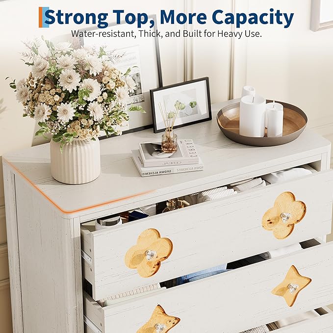 Garvee Dresser for Bedroom with 5 Drawers, 45'' Tall Chest of Large Decorative Drawer Front with Large Clothes Storage Cabinet, Wood Bedroom Dresser, TV Stand for Nursery, Living Room, Enterway