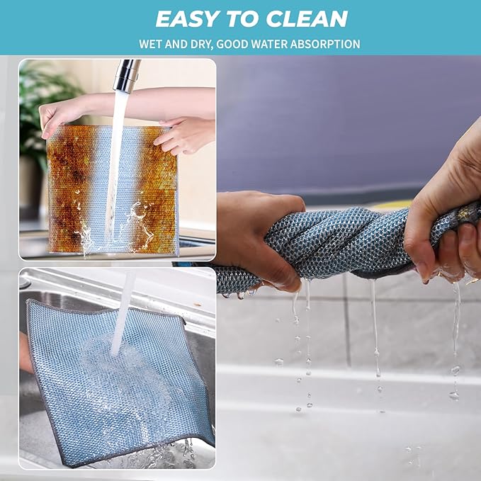 Wangjinpeng 10PCS Non-Scratch Multipurpose Steel Wire Dishcloths - Reusable Quick-Dry Odor-Free Scrub Cloths for Dishes, Kitchen Cleaning Cloths for Cookware, Sinks, Stove Tops(9.84X9.84)