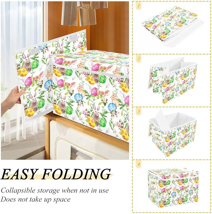 senya Easter Storage Baskets Collapsible Storage Bins with Lids, Easter Bunny Eggs in Grass Flowers Storage Boxes Clothes Baskets for Organizing B06D22020 Pattern 2 One Size
