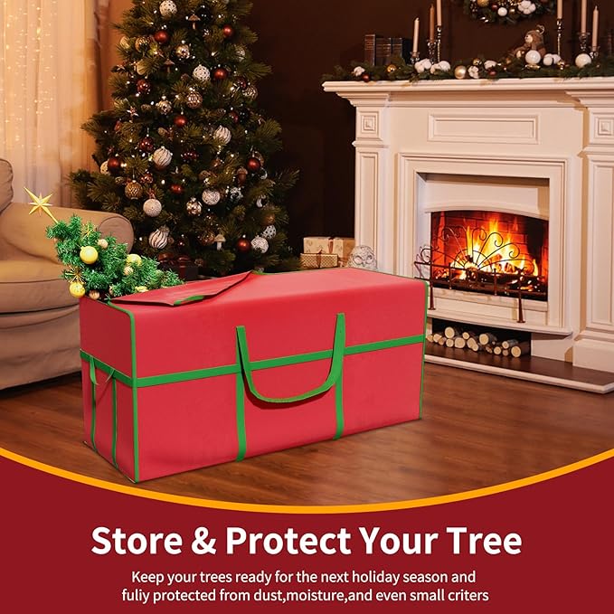 Christmas Tree Storage Bag - Fits Up to 9 ft Tall Holiday Artificial Disassembled Trees, with Carry Handles and Dual Zipper, Red&Green