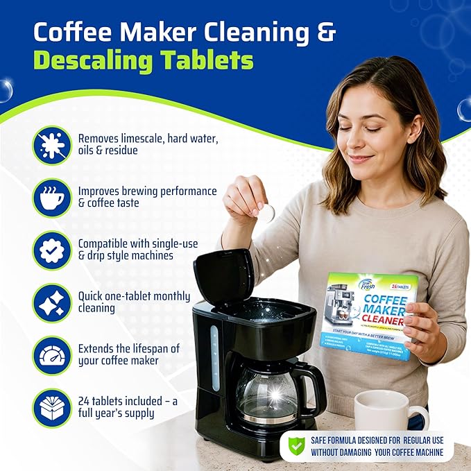 True Fresh Coffee Maker Cleaner descaler Tablets - 24 Count, Coffee pot cleaner Compatible with keurig, ninja nespresso and espresso coffee machines of all types