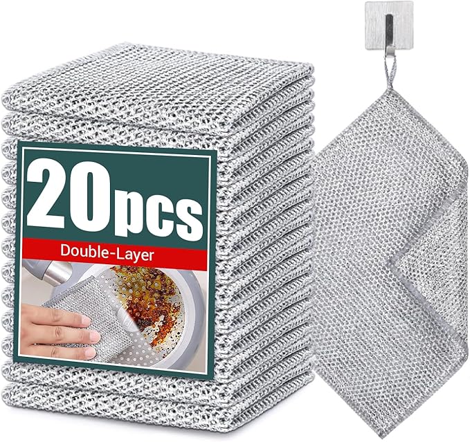 Desolio Cleaning Cloths, Multipurpose Wire Miracle Cleaning Cloths, Multipurpose Wire Dishwashing Rags for Wet and Dry, for Washing Dishes, Sinks, Counters, Stove Tops (20 Pcs)