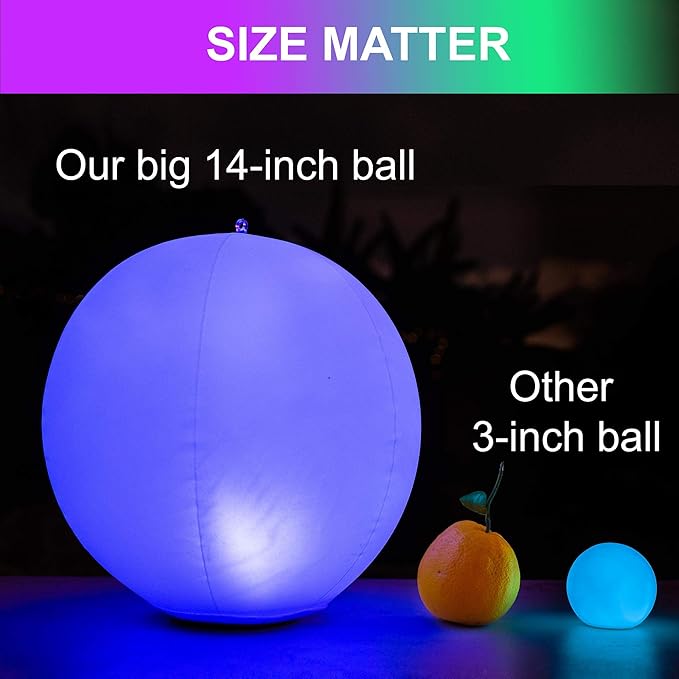Solar Floating Pool Lights - Pack of 2 Solar Powered Color Changing 14-inch Balls - Float or Hang in Pool Garden Backyard Pond Party Decorations - Inflatable Wateproof