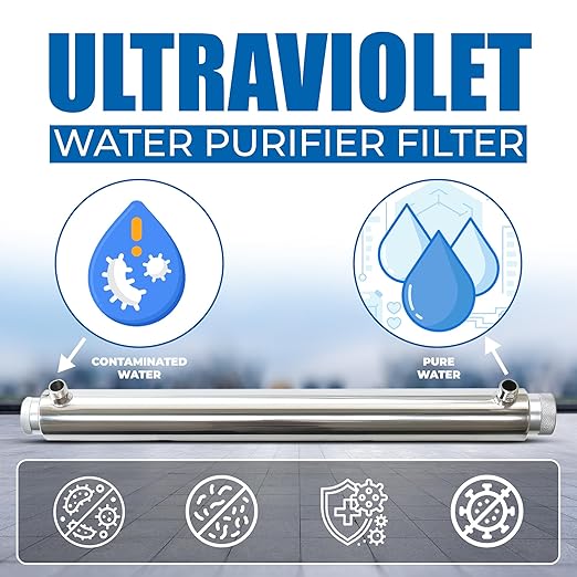 Ozmosis Whole House Ultraviolet Water Purifier Filter – 55W, 120V Stainless Steel UV Unit, 1/2" MNPT Inlet/Outlet, 18 GPM, LED Ballast with O-Rings & Mounting Brackets