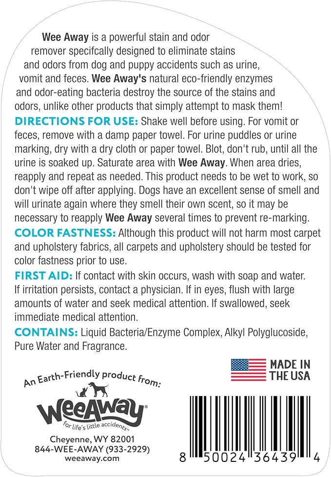 Wee Away X2 Ultra-Concentrated Stain & Strong Odor Eliminator, Enzyme Cleaner, Pet Odor Eliminator for Home - Dog Urine Destroyer - Carpet Cleaner Spray, Ocean Breeze Scent, 16 fl oz