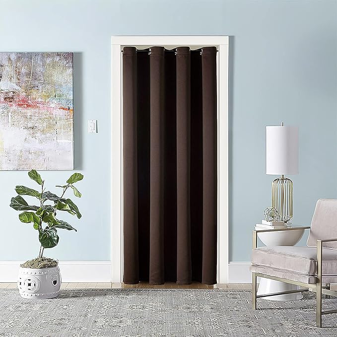 ChrisDowa Blackout Door Curtains for Doorway Privacy, Grommet Closet Curtains for Bedroom Closet Door, Thermal Insulated Temporary Doorway Cover Room Divider Drapes (1 Panel, Brown, 34 x 80 Inch)