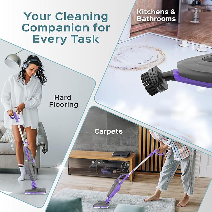 Turonic ST3 10-in-1 Steam Mop - 1500W Floor Steamer with Detachable Handle, 110°C Steam, 25-Min Runtime, Handheld Cleaner for Tile, Grout, Hardwood, Carpet, Upholstery, Chemical-Free Cleaning