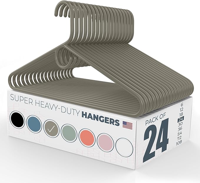 Neaties Super Heavy Duty Clothes Hangers 20 Pack (24 Count) – Made in The USA - 10lb Capacity, Thick Plastic Hangers for Pants, Coats, Jackets, Jeans and Adult Clothing – Gray
