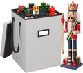 Christmas Nutcracker and Figurine Collectible Storage Box, Christmas Storage Box Ornaments up to 9-16" , Holiday Christmas Decor Organizer with Adjustable Dividers, Nutcracker not Included(Gray)